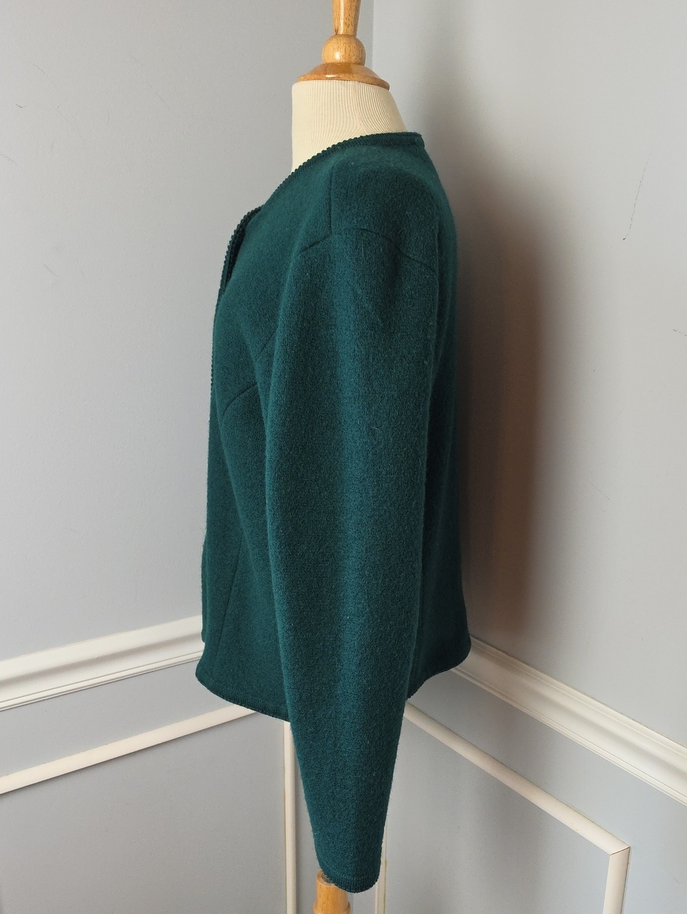 ALEXANDRA BARTLETT 100% Wool Green‎ Gold Tone Button VTG 80s Cardigan Sweater L - Picture 2 of 9